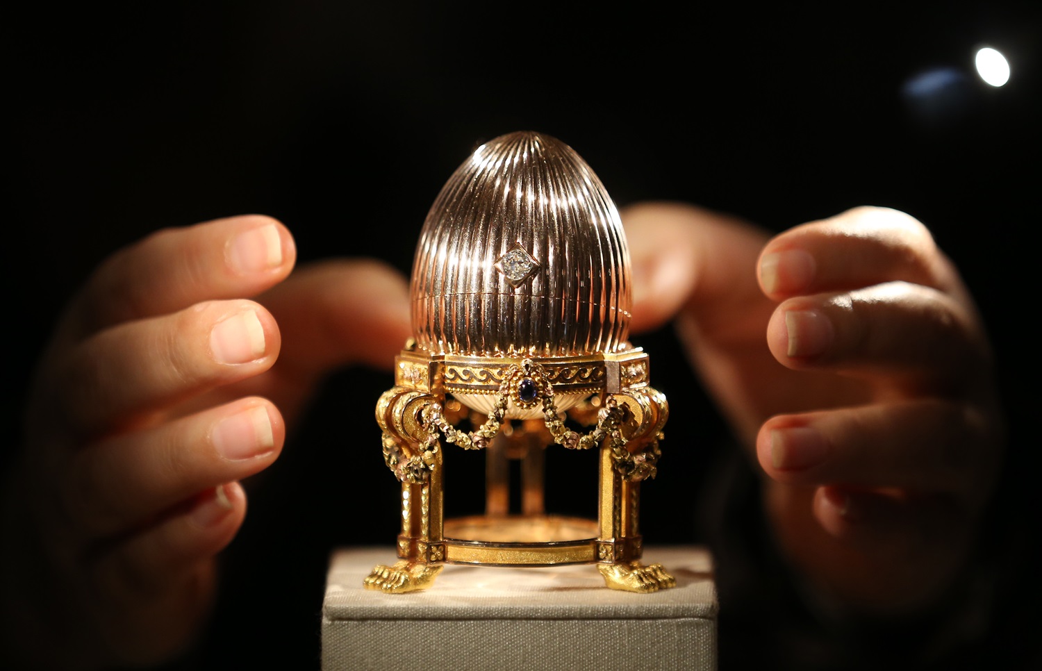 The Third Faberge Imperial Easter Egg is displayed at Court Jewellers Wartski on April 16, 2014 in London, England.