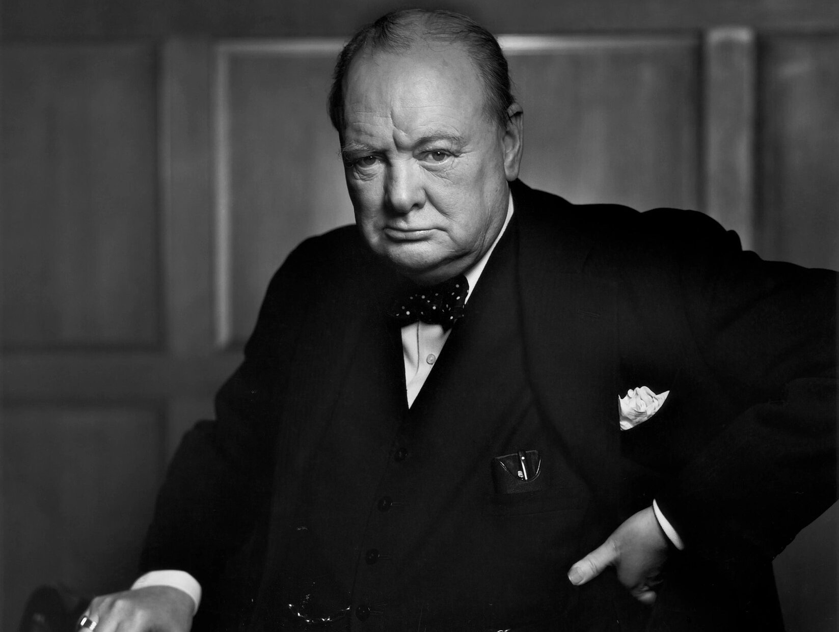 Sir Winston Churchill in a black suit