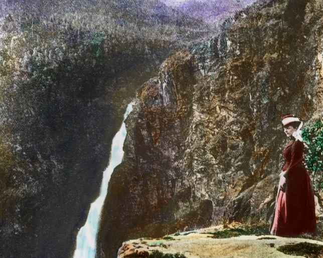 Painting of a woman on the cliffs
