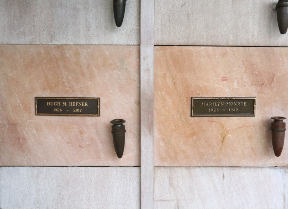 Marilyn Monroe and Hugh Hefner grave in the Westwood Village Memorial Park in Los Angeles