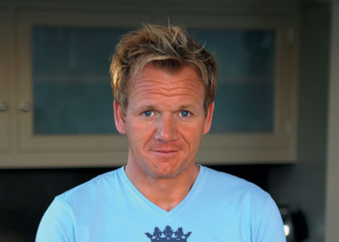 Gordon Ramsay in a blue t-shirt