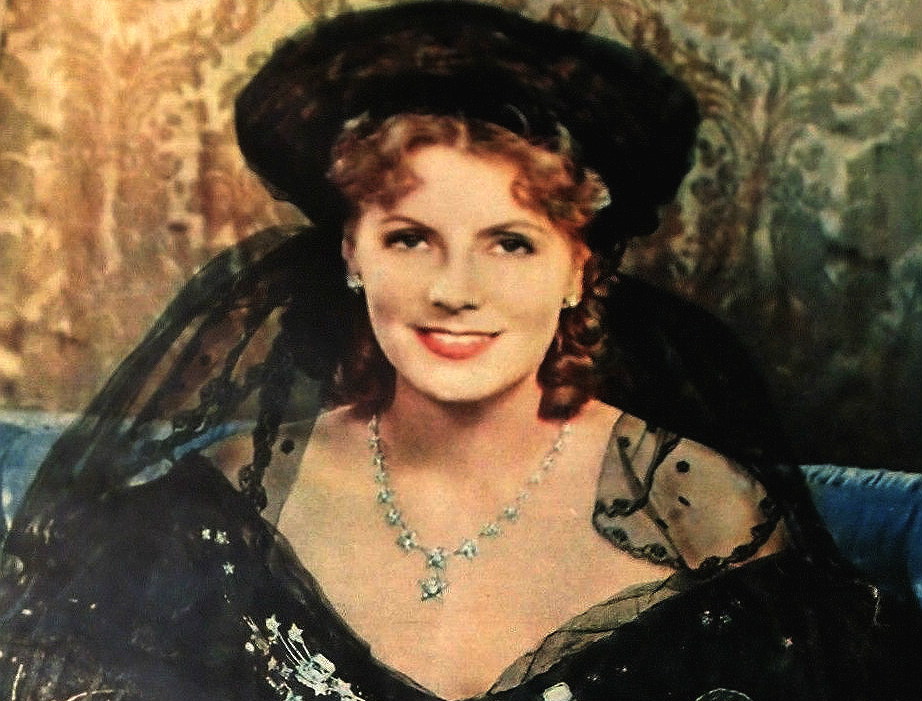 Greta Garbo 1937 in black dress and a hat