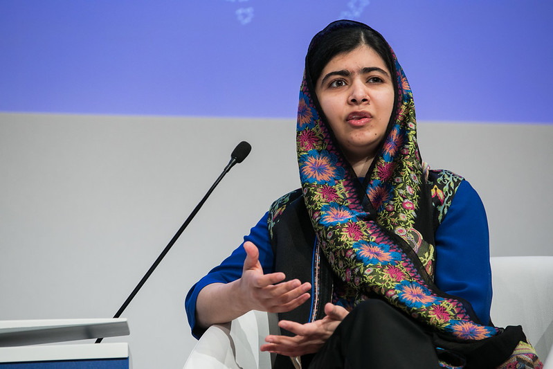 Malala Yousafzai in a colorful hijab