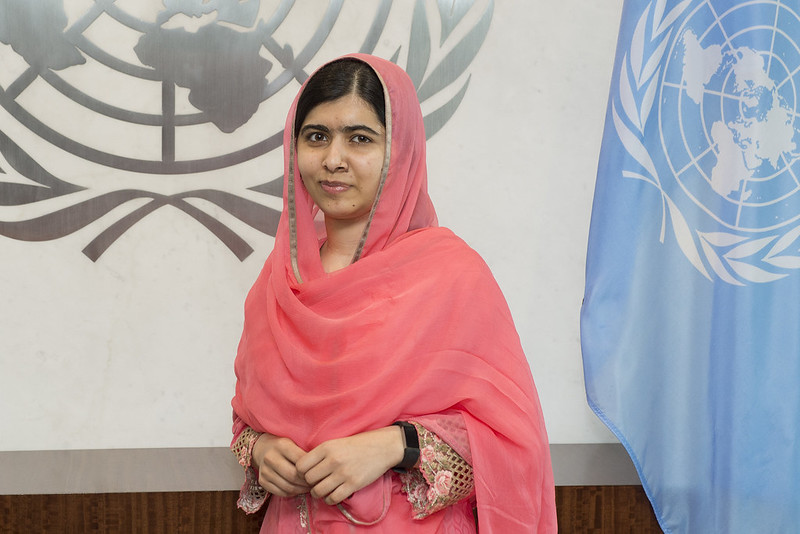Malala Yousafzai wearing pink hijab