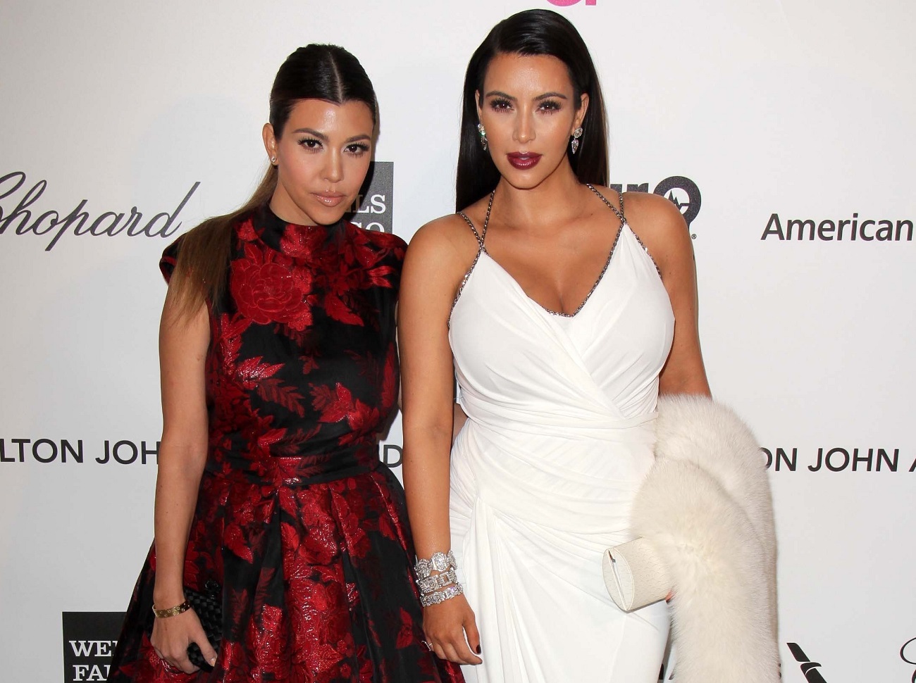Kourtney Kardashian, Kim Kardashian at the Elton John Aids Foundation