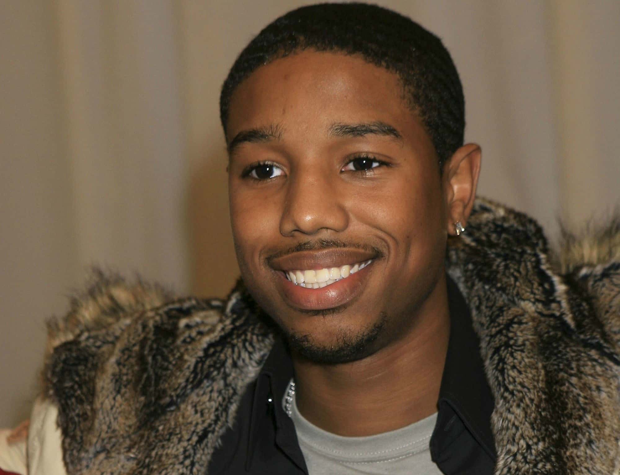 Actor Michael B. Jordan wearing a black shirt