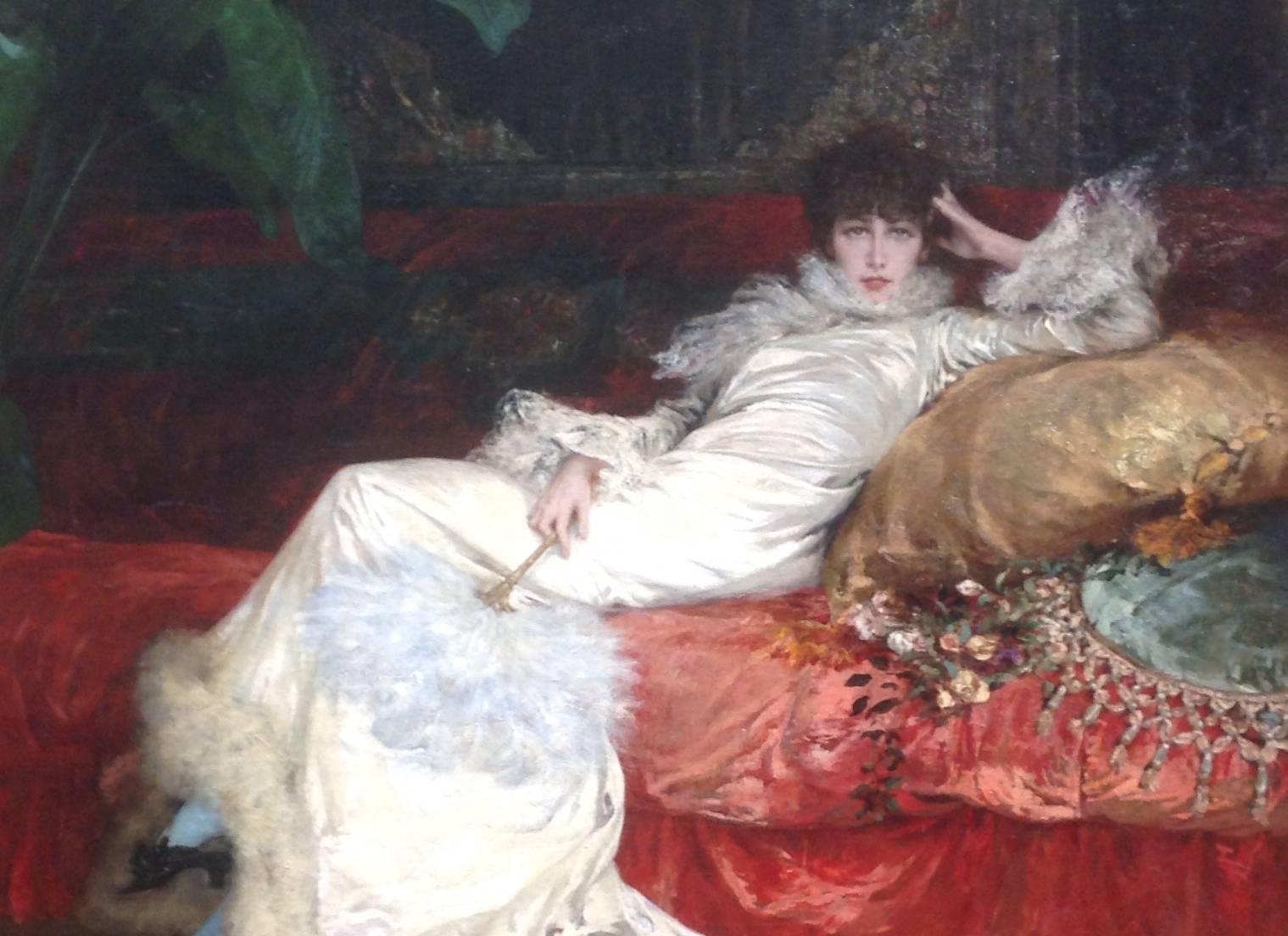 Sarah Bernhardt painting in bed  By Georges Clairin