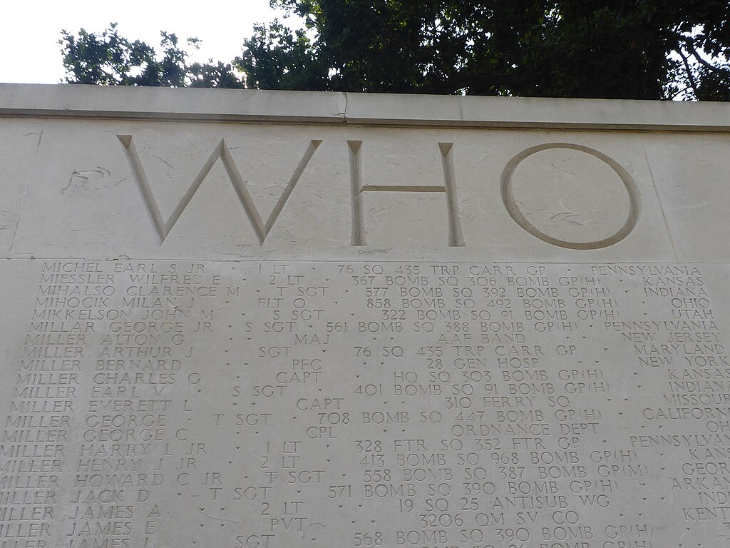 The Name Of Glenn Miller At The Cambridge American Military Cemetery