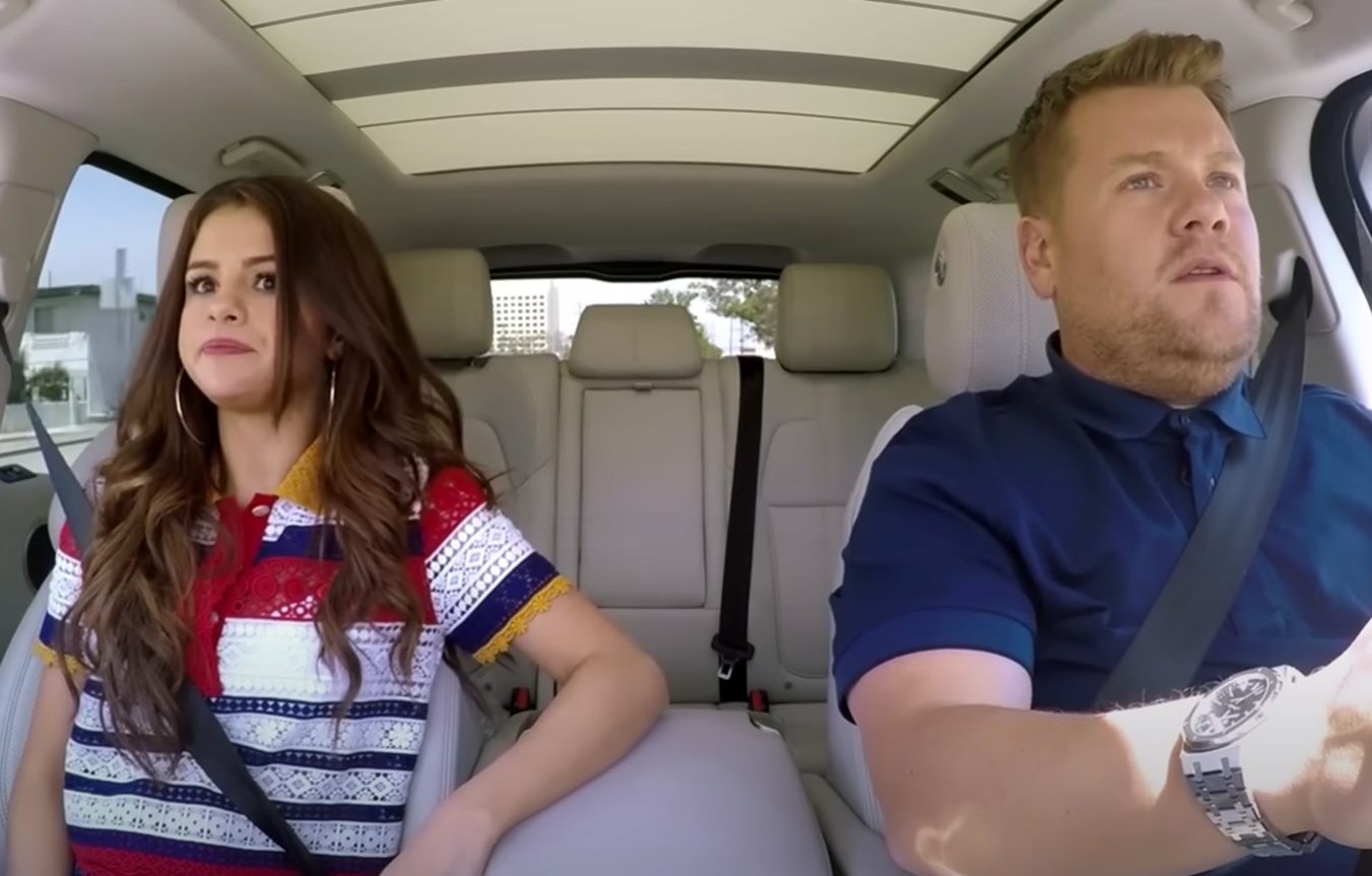 Screenshot of Selena Gomez and James Corden from - The Late Late Show with James Corden (2015–2023)