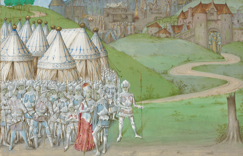 Roger Mortimer and Queen Isabella leading their troops