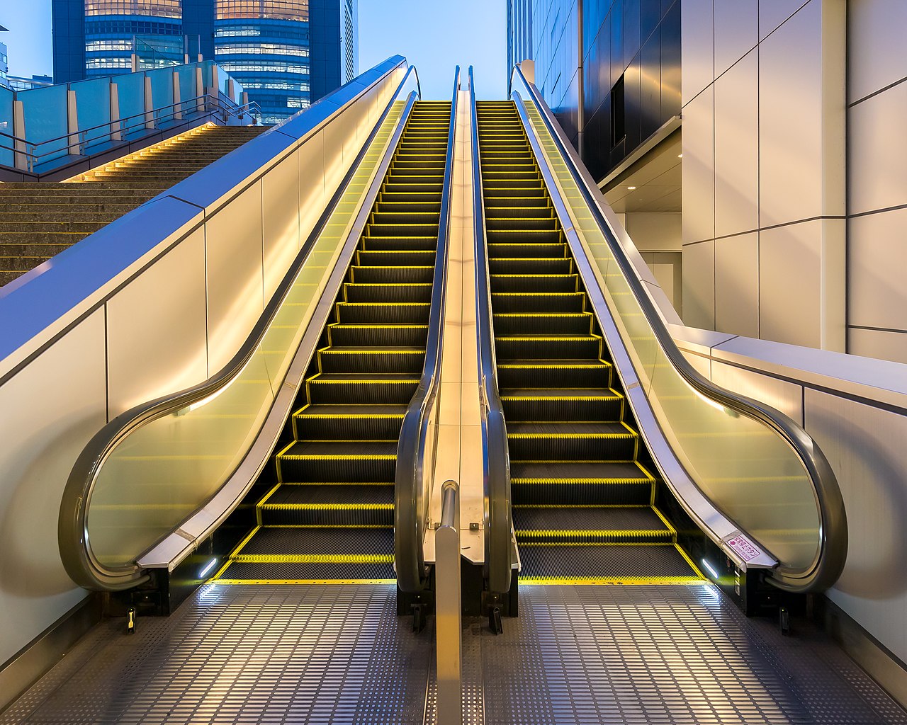 Illuminated outdoor escalator in Japan
