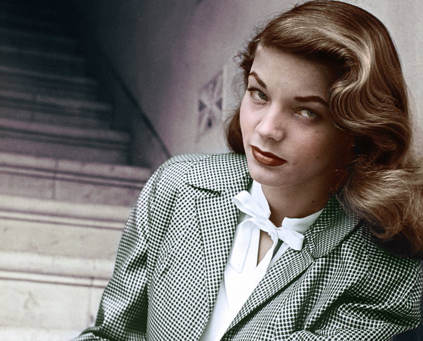 Lauren Bacall in plaid jacket