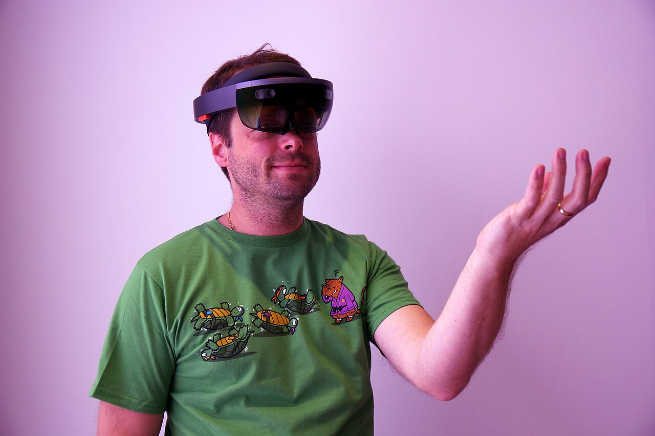 A man wearing an augmented reality headset