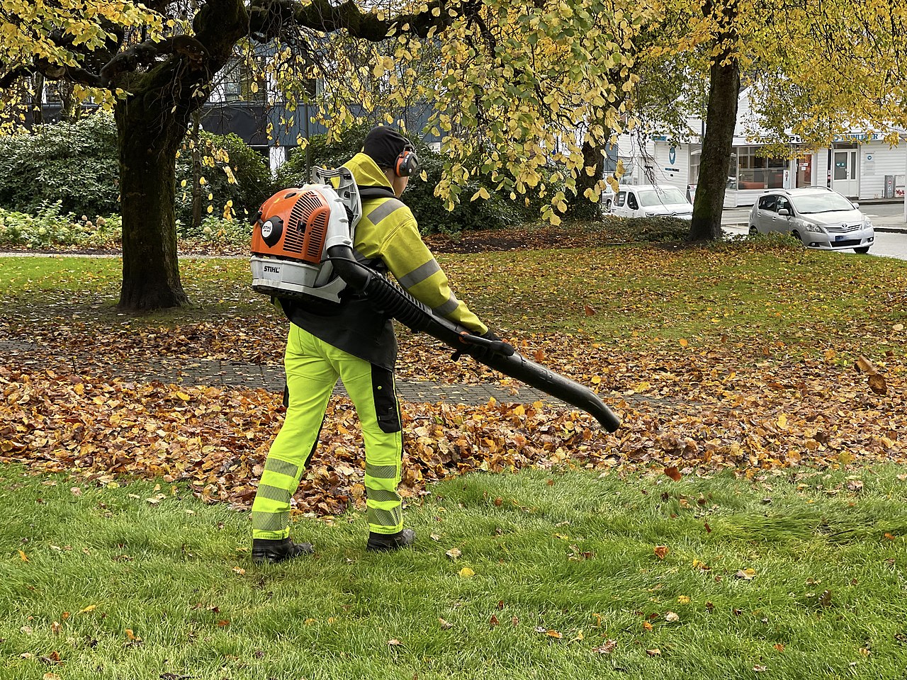 Person with blower machine