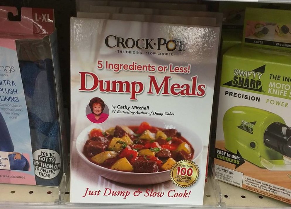 Crock Pot Dump Meals Cookbook placed on a rack