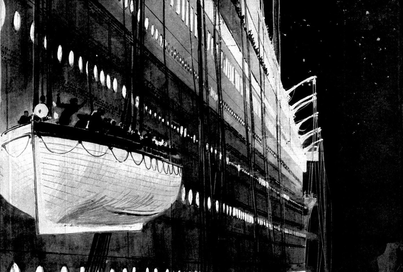 Lifeboats leaving the sinking Titanic