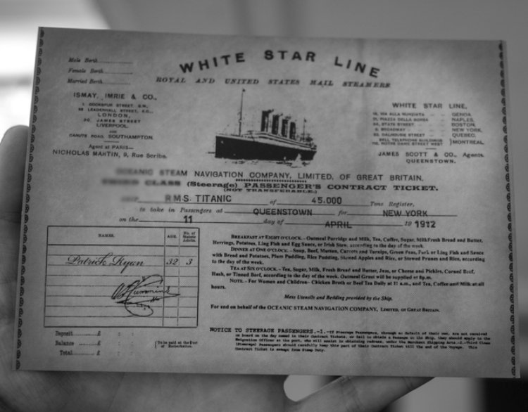 Titanic ticket for the third class
