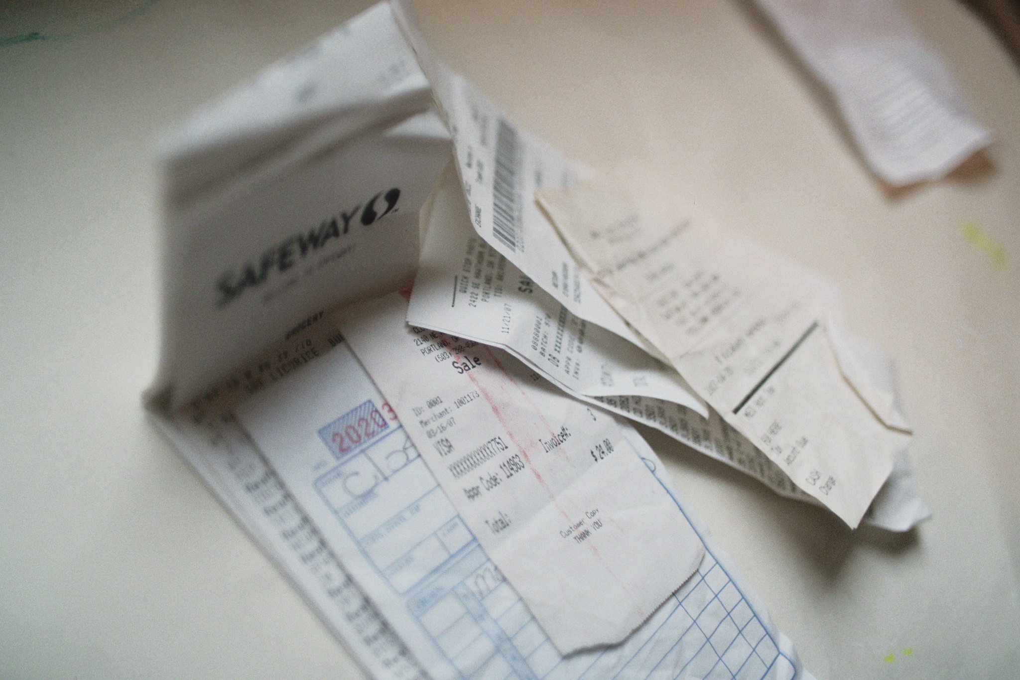 Closeup photo of receipts 