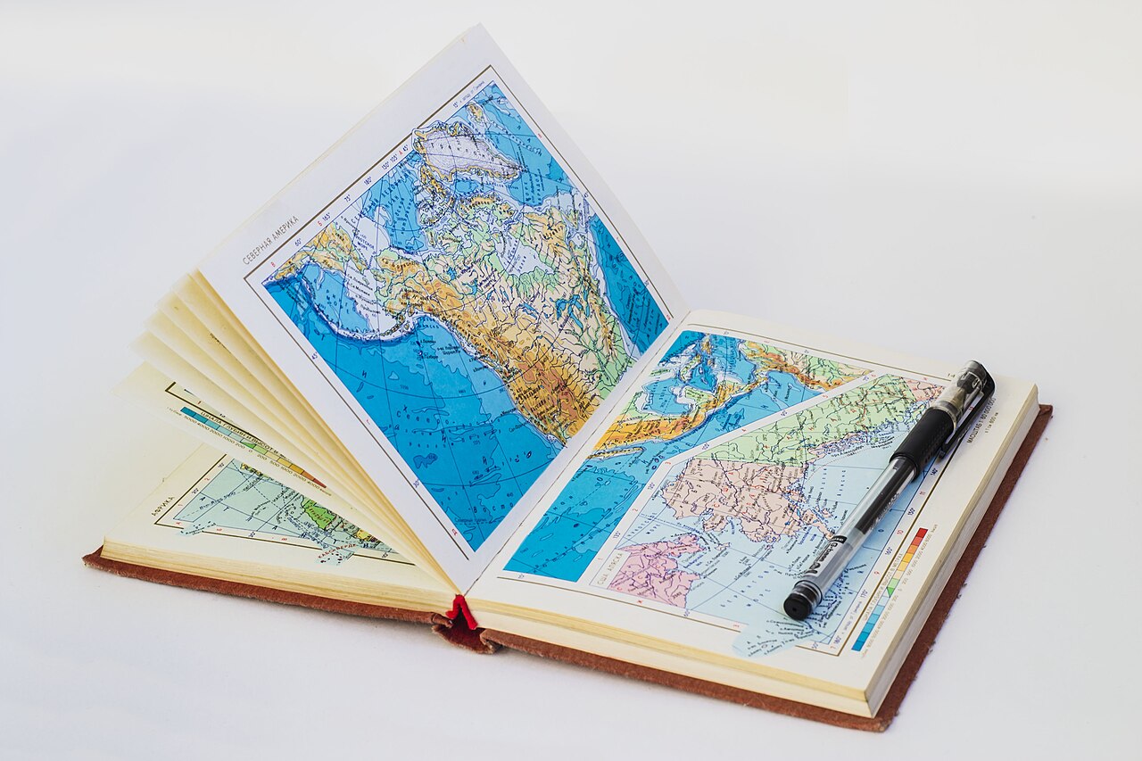 Closeup photo of a World Atlas
