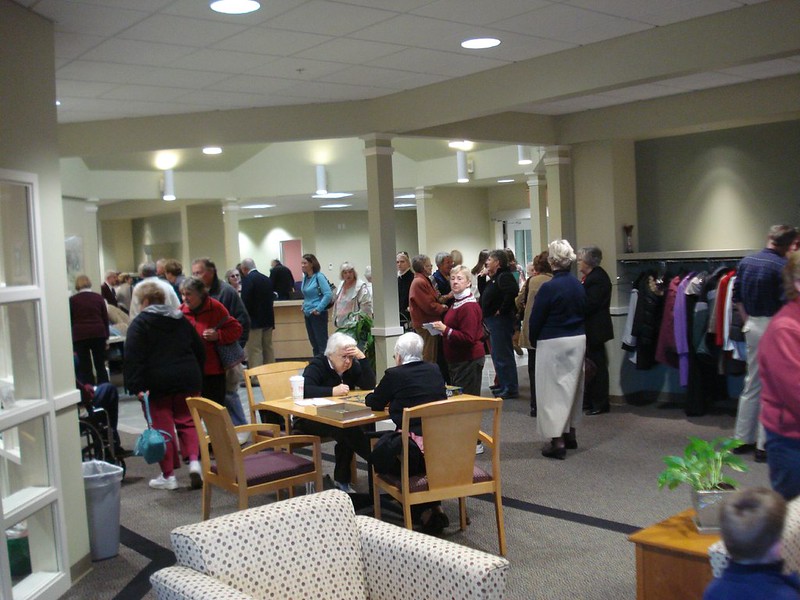 Seniors hanging out in the entrance area