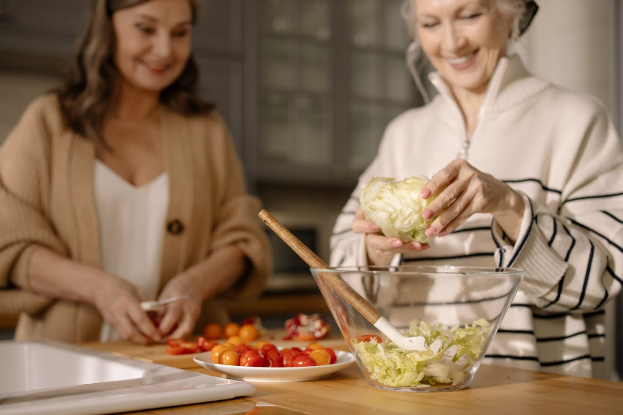 An Elderly Women Preparing Fresh Salad
