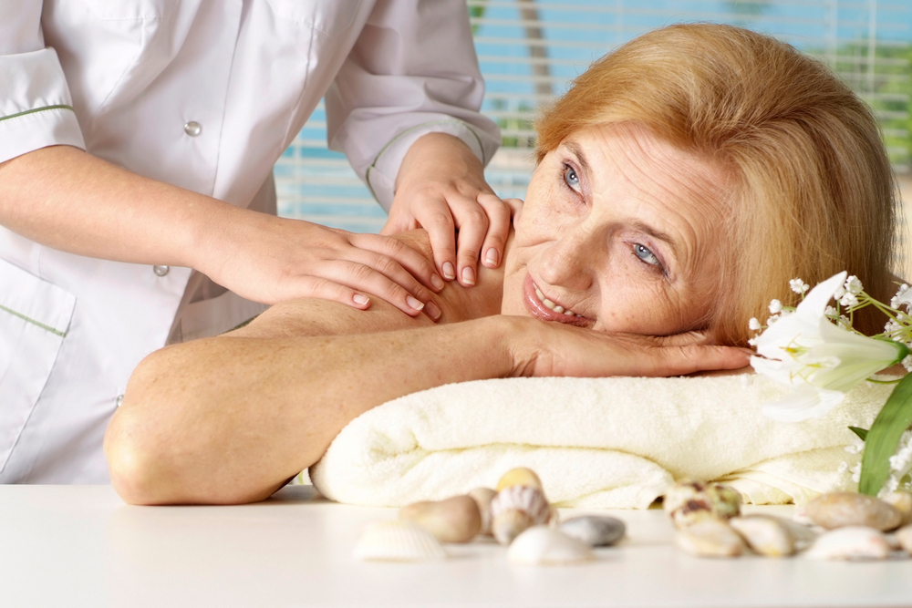 Portrait of an elder woman at the spa