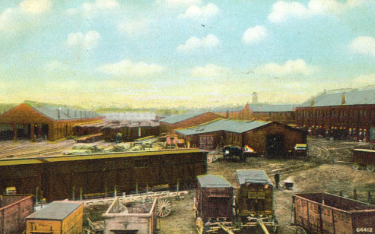 Postcard picture of Ringling Brothers Circus train cars