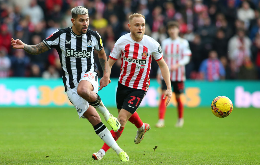 Bruno Guimaraes of Newcastle United is making a pass