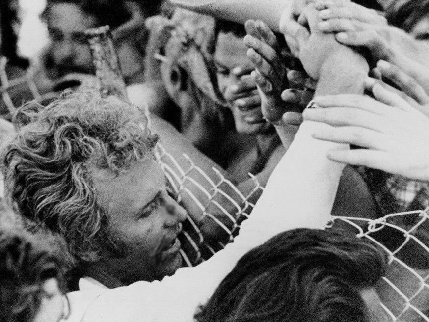 Evel Knievel after the Snake River Canyon jump