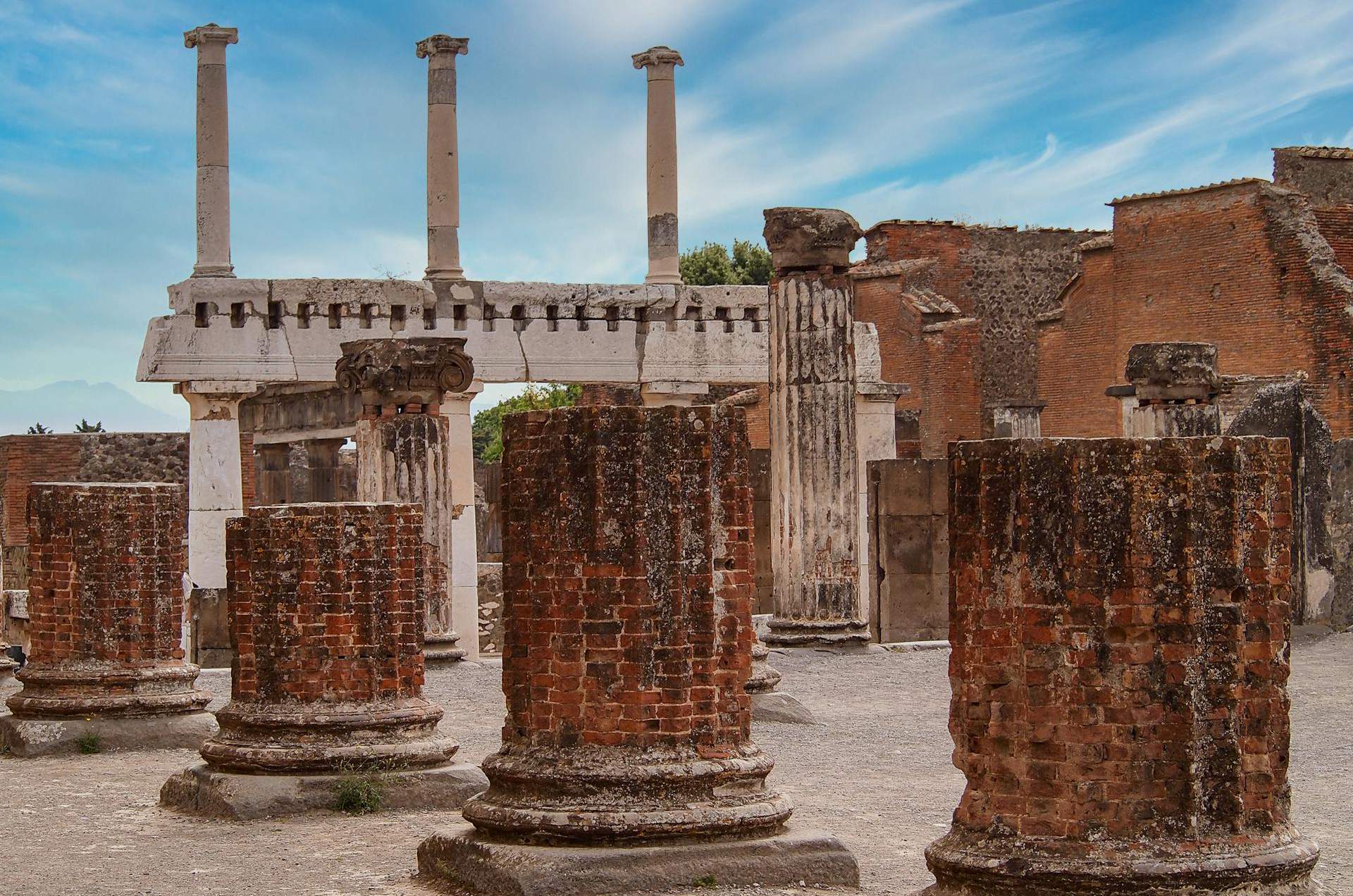 Brown Brick Columns Ruins at Pompeii