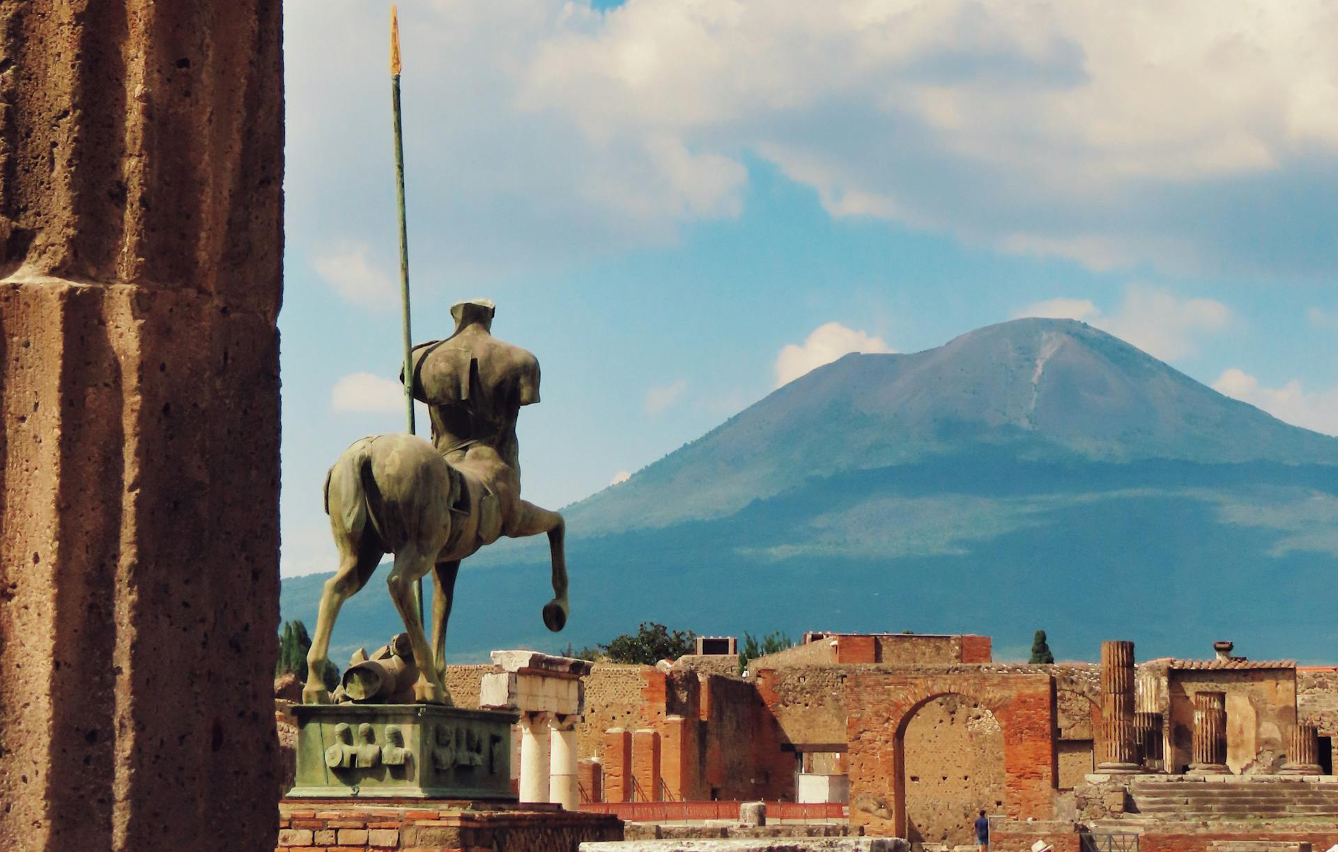 Equestrian Statue over City under Hill