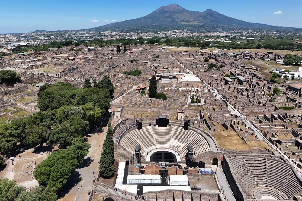 Aerial view of Teatro grande in Pompeii