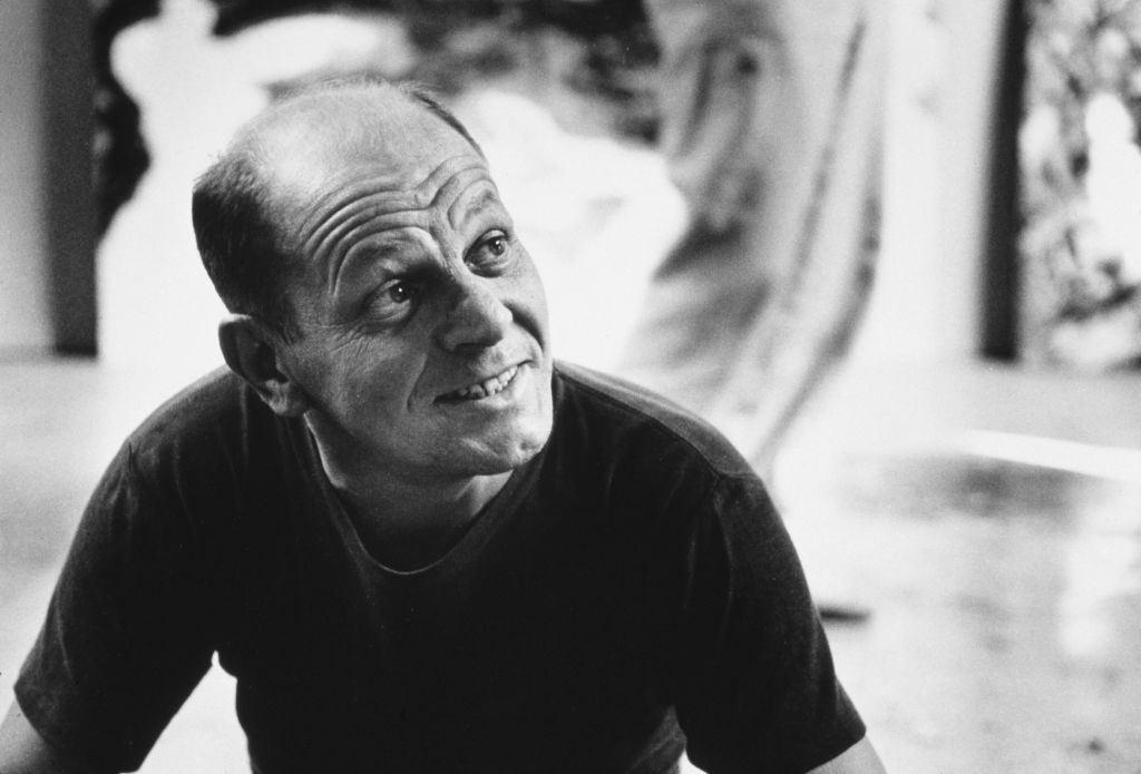 American artist Jackson Pollock (1912 - 1956) at his Springs studio