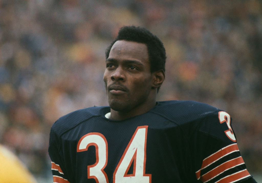 American football player Walter Payton pictured in uniform, Chicago, Illinois, November 21st 1977.