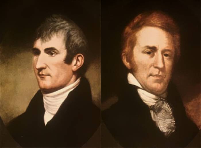 Lewis And Clark portraits in black jackets