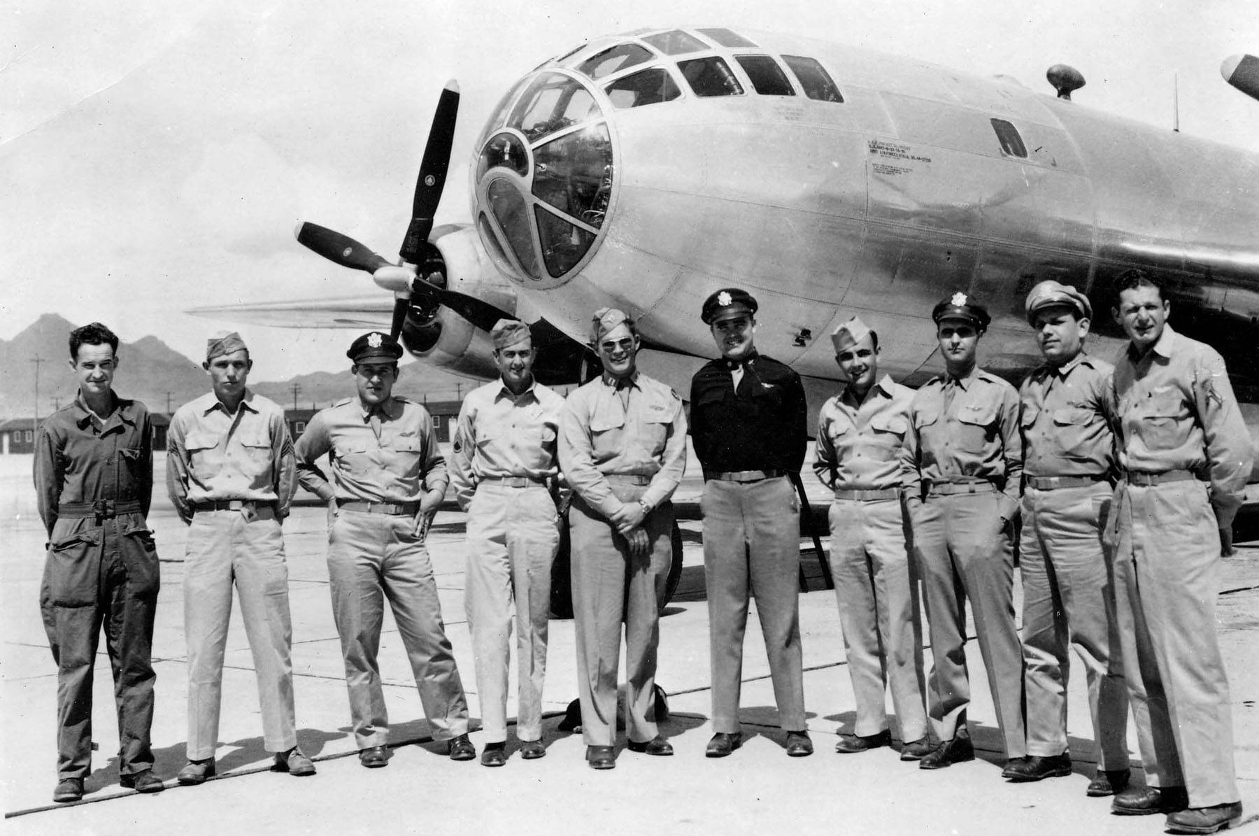 The Bockscar and its crew, who dropped a Fat Man atomic bomb on Nagasaki