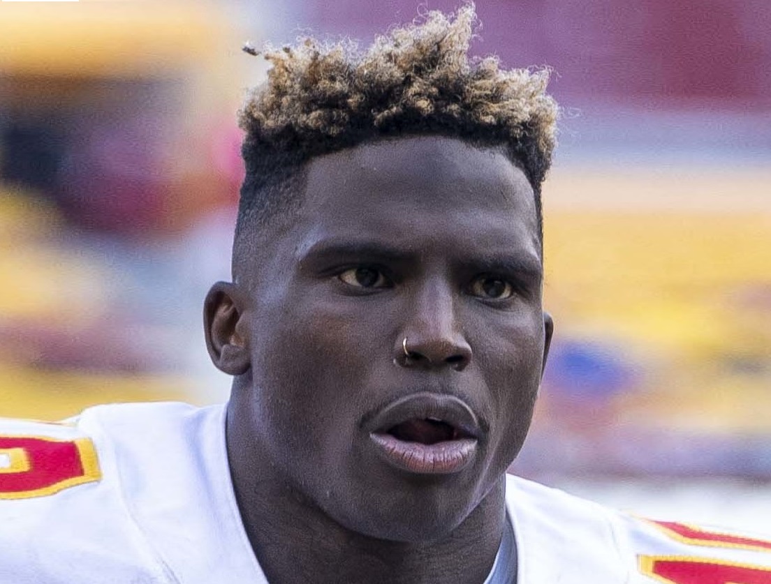 Tyreek Hill, wide receiver with the Kansas City Chiefs during a game on October 17, 2021