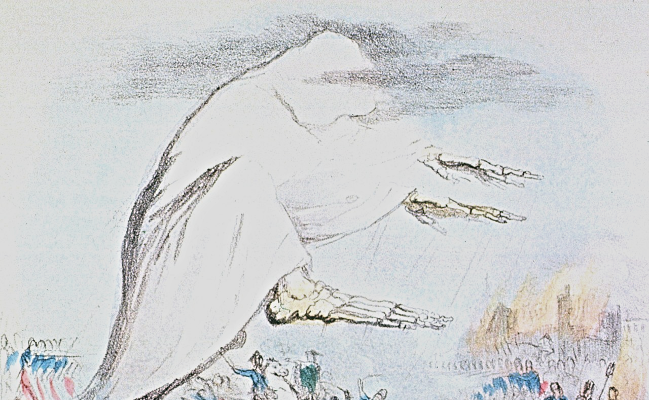 The Cholera portrayed as a large shrouded specter