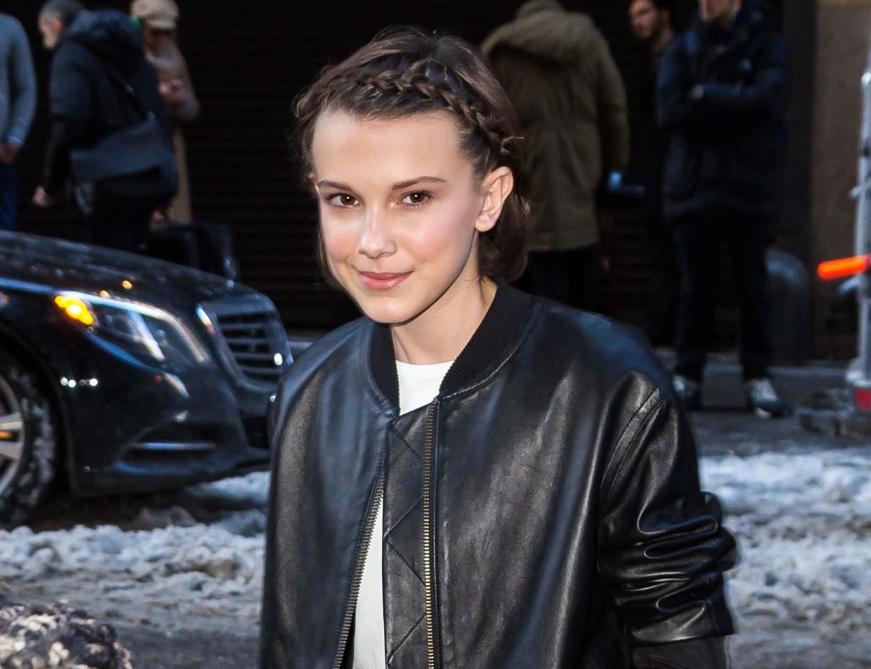 Millie Bobby Brown is seen visiting Calvin Klein fashion show on February 10, 2017 in New York City.