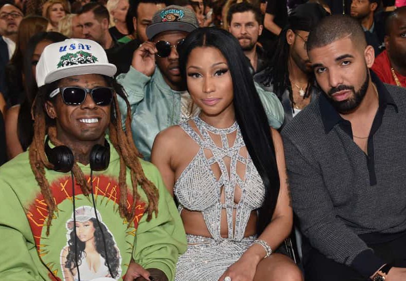 Recording artists Lil Wayne, Nicki Minaj, and Drake