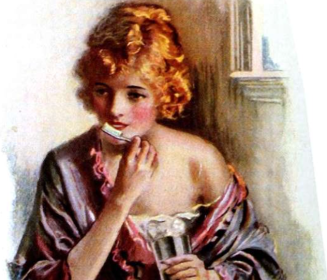 Woman brushing teeth
