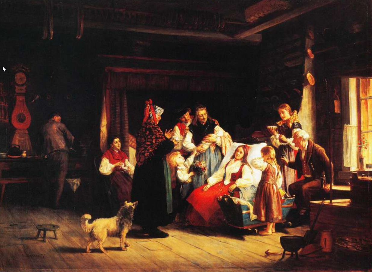 Childbirth painting by Adolf von Becker