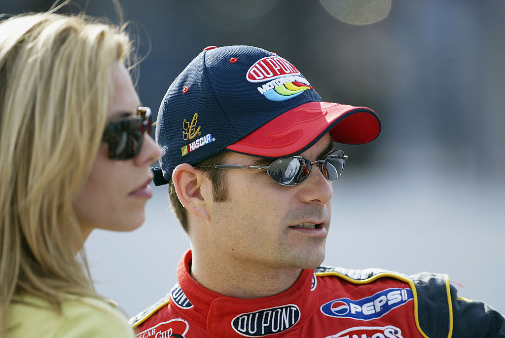 Jeff Gordon is with his girlfriend Amanda Church before the NASCAR Winston Cup