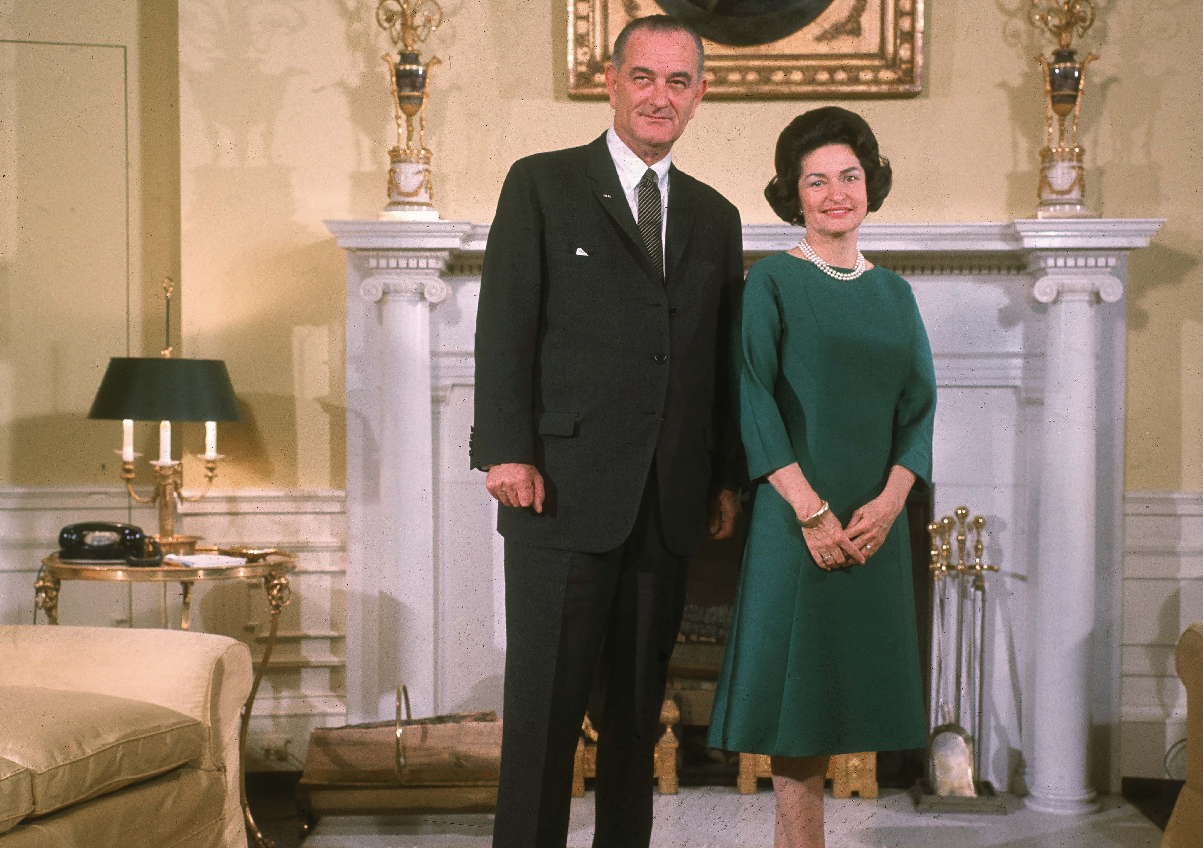 American president Lyndon Baines Johnson poses with his wife Lady Bird Johnson