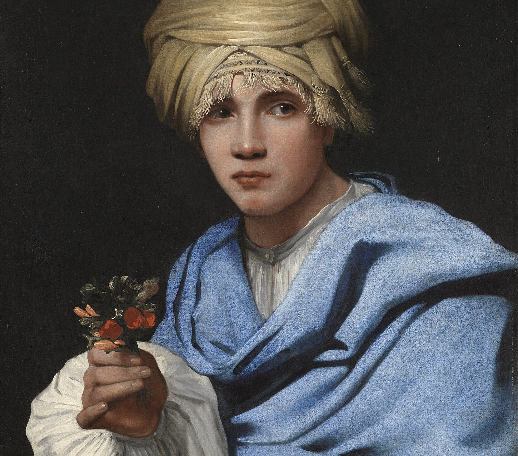 Boy In A Turban Holding A Nosegay 
