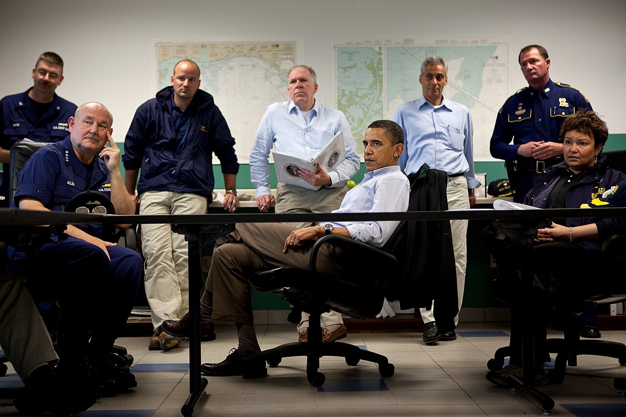 President Barack Obama listens during a briefing about the situation along the Gulf Coast 