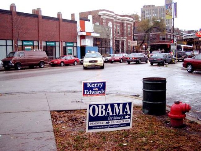 Obama poster and signs