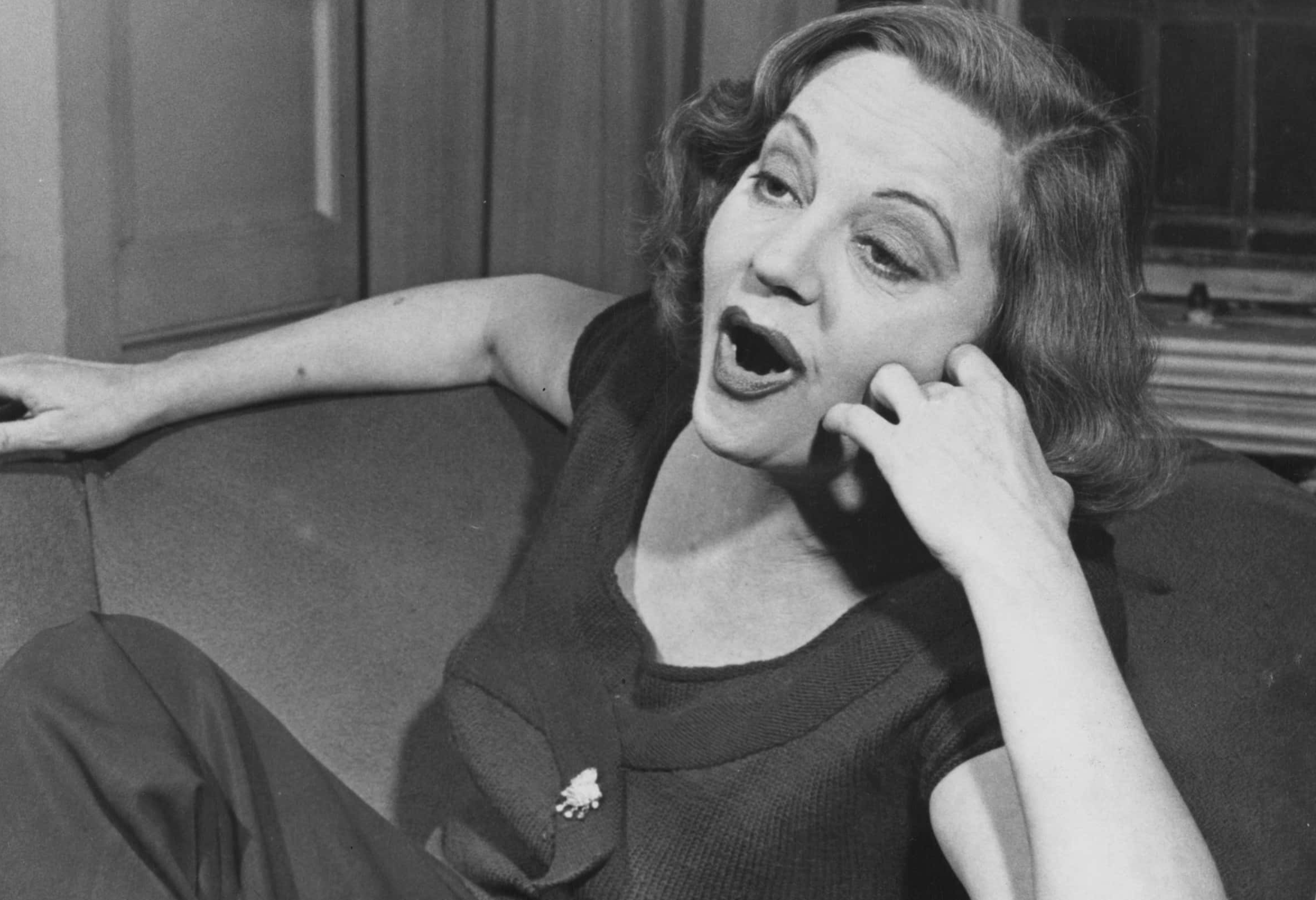 American actress and radio presenter Tallulah Bankhead, in black