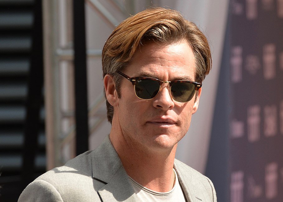 Chris Pine wearing a grey suit