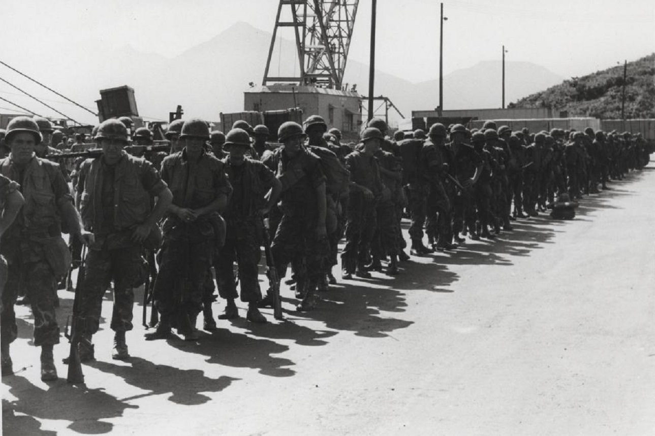 Marines line up at Da Nang Harbour